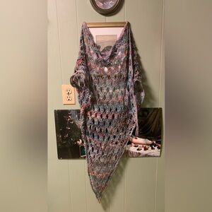 Handmade Knitted Wrap, Cozy Hippie Shawl